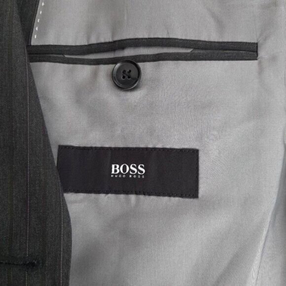 BOSS Hugo Boss Pasolini Movie 100% Virgin Wool Grey Pinstripe Blazer Sz 40 R - Picture 9 of 13